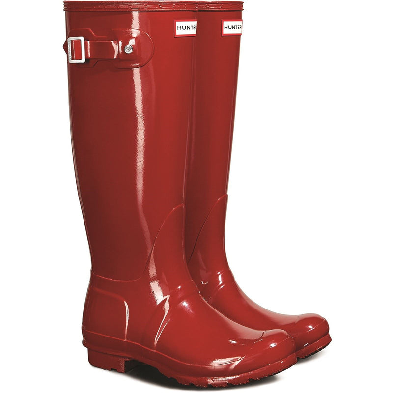 Hunter Original Tall Gloss Stivali Da Pioggia Rossi Da Donna In Gomma Militari
