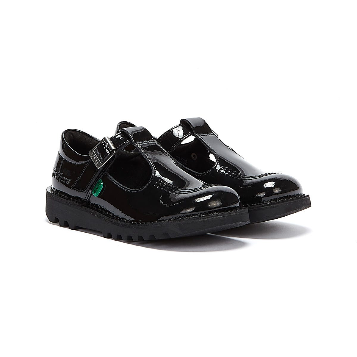 Kickers Junior Nero Kick T Bar Scarpe in vernice