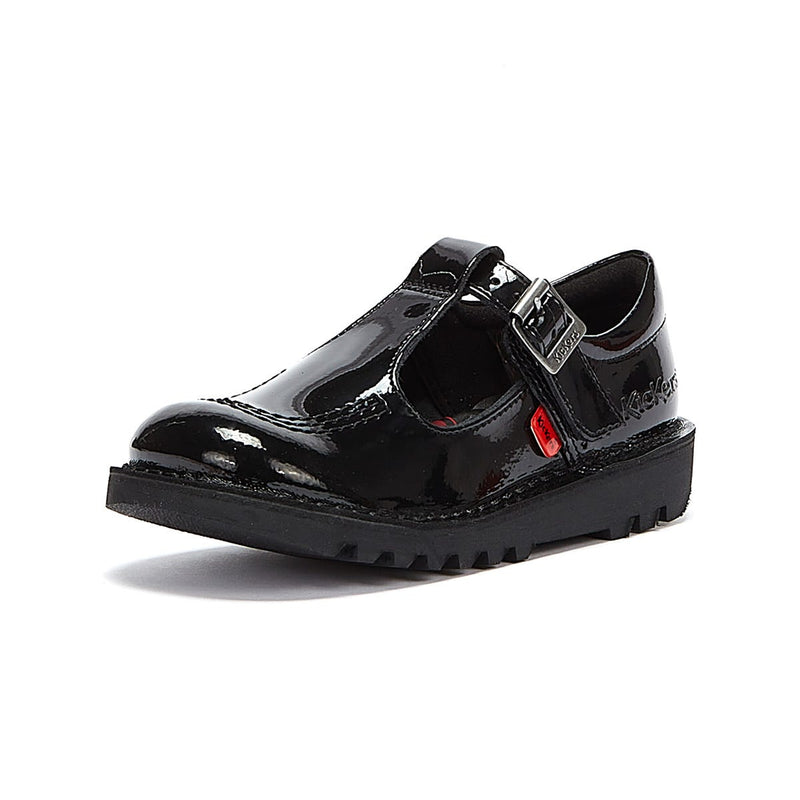 Kickers Junior Nero Kick T Bar Scarpe in vernice