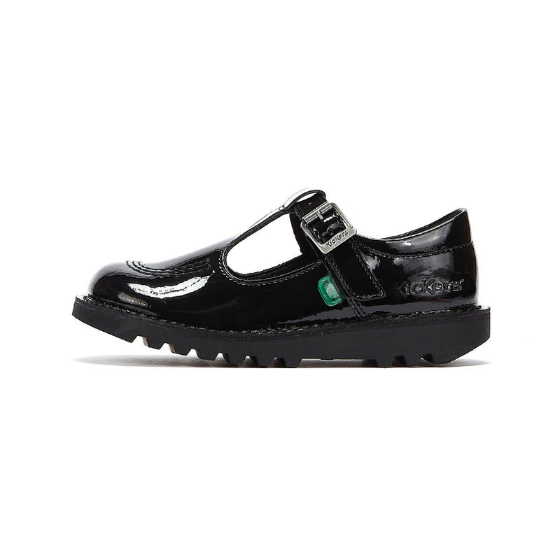 Kickers Junior Nero Kick T Bar Scarpe in vernice